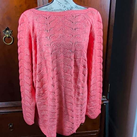 Soft soundings Sweaters - Soft Surroundings Pink Open-Knit Pullover Sweater 1X Scoop Neck Scalloped Hem